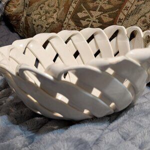 Ceramic woven basket bowl by Lanzarin Ceramiche